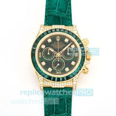 RXF Factory Super Clone Rolex 4130 Daytona Emerald Diamond Yellow Gold Case Watch 